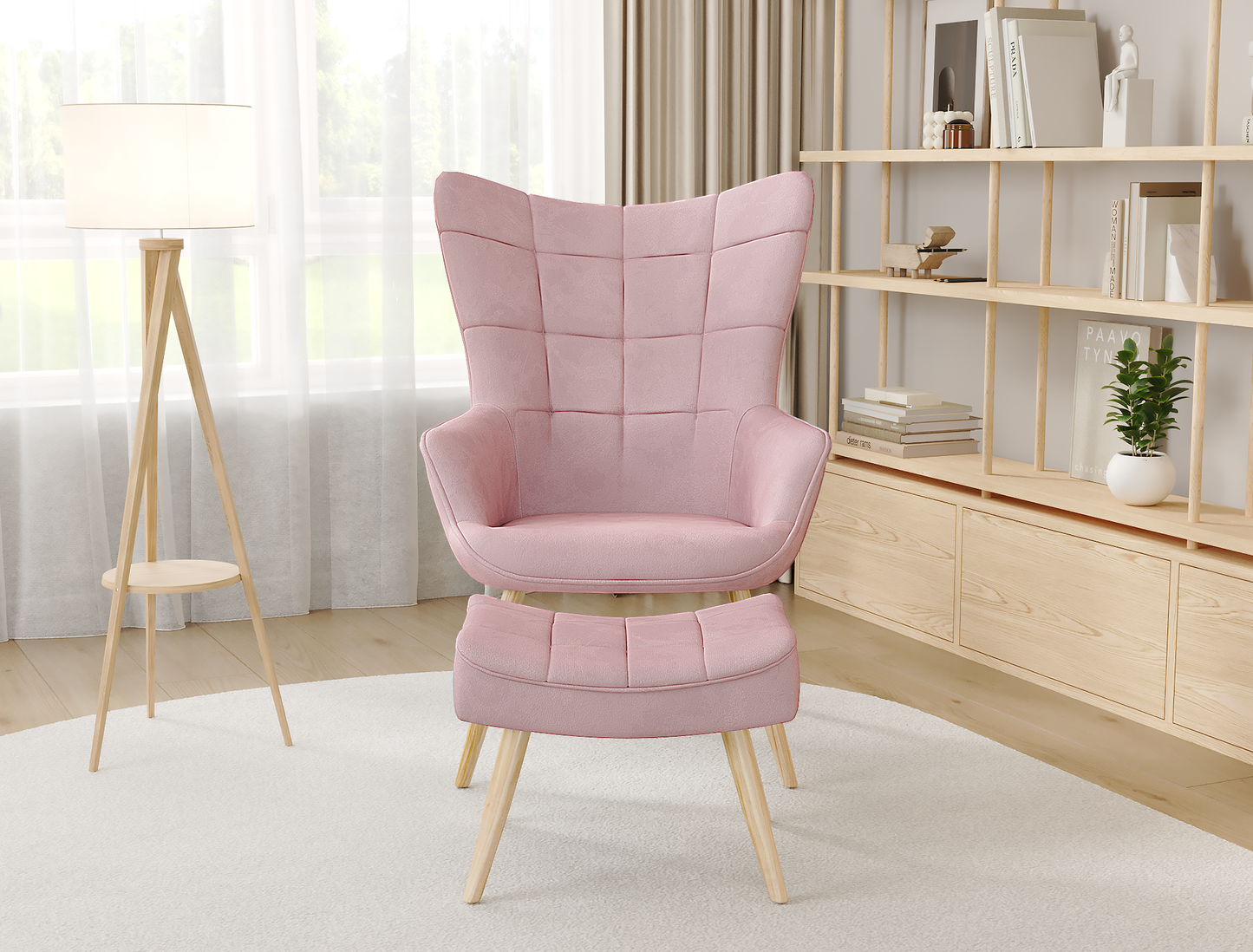 Victoria Pink Fabric Armchair with Footstool