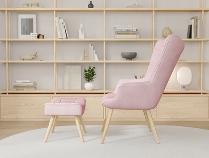 Victoria Pink Fabric Armchair with Footstool