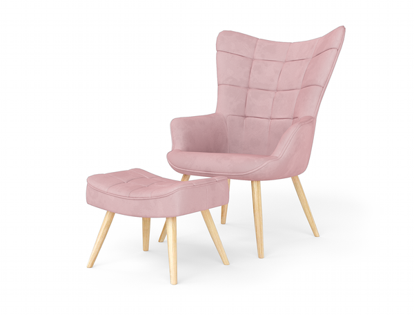 Victoria Pink Fabric Armchair with Footstool