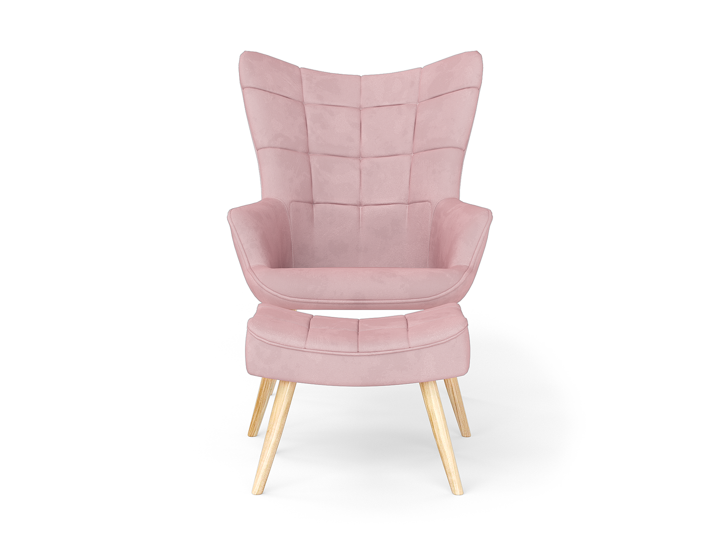 Victoria Pink Fabric Armchair with Footstool