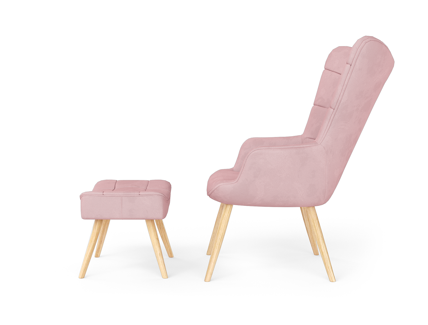 Victoria Pink Fabric Armchair with Footstool