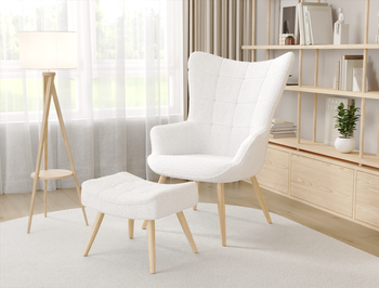 Victoria White Boucle Armchair with Footstool