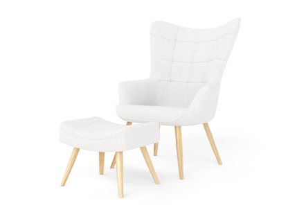 Victoria White Boucle Armchair with Footstool