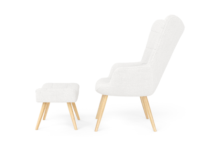 Victoria White Boucle Armchair with Footstool