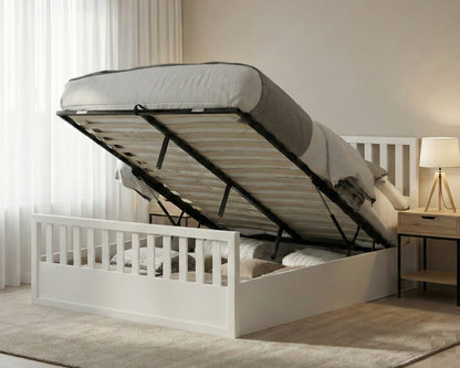 Mariadel Wooden White Gas Lift Bed Frame