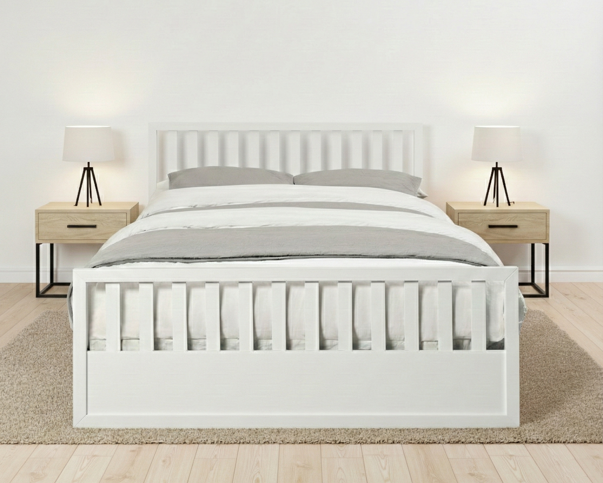 Mariadel Wooden White Gas Lift Bed Frame