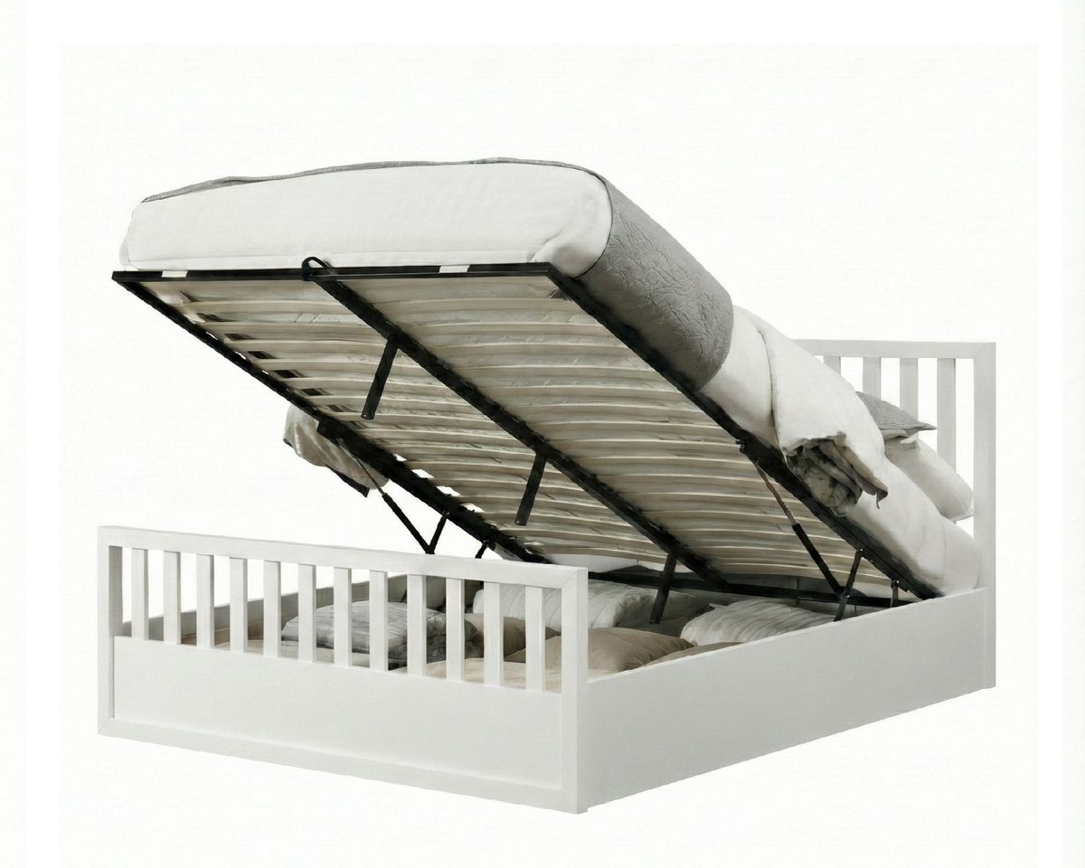 Mariadel Wooden White Gas Lift Bed Frame