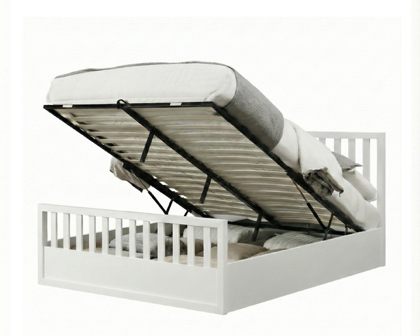 Mariadel Wooden White Gas Lift Bed Frame