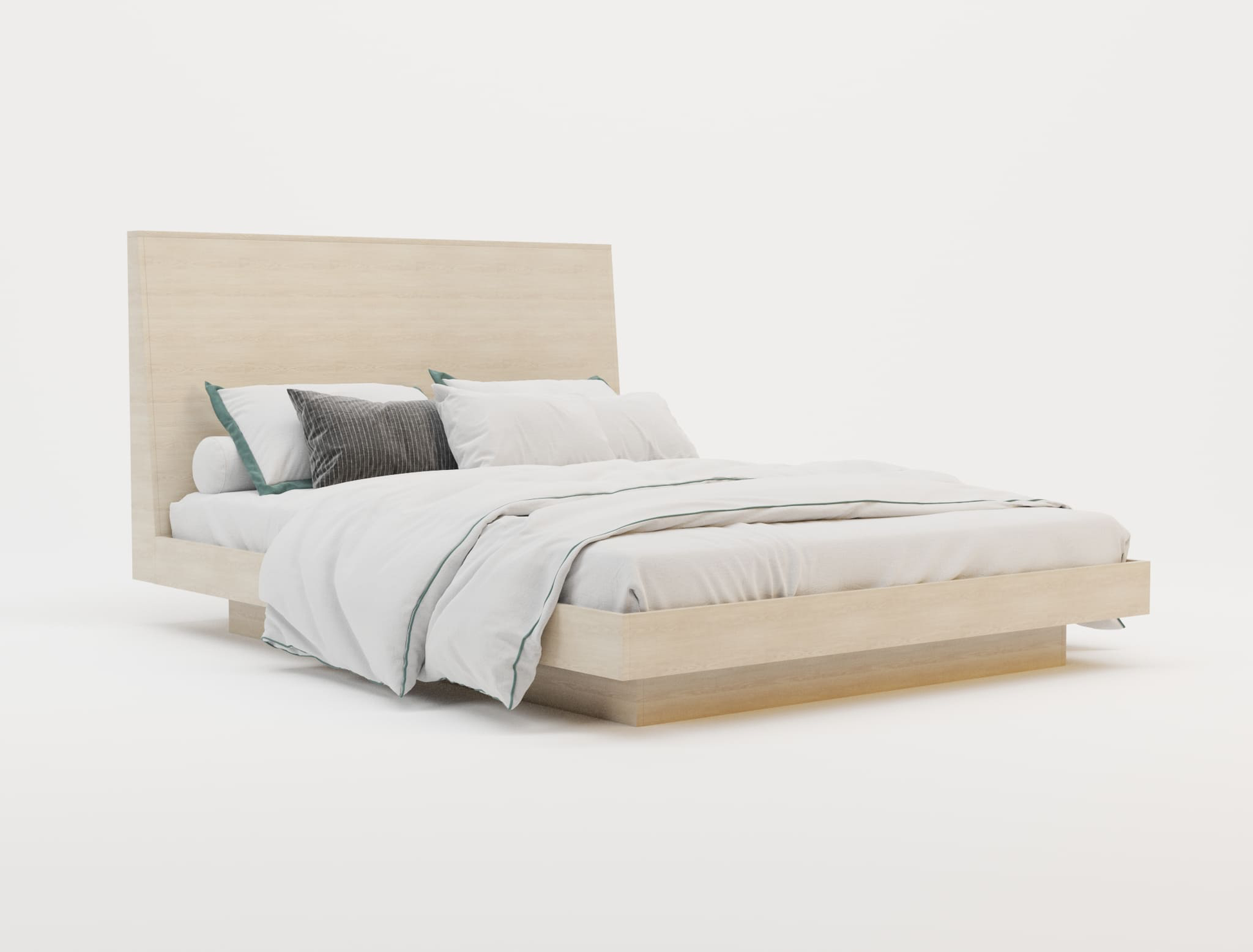 top view of a double bed frame with pillows and sheet in a white background from Isaak