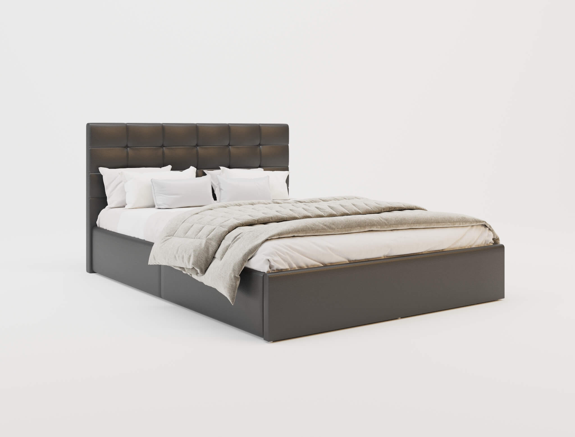 top view of a double bed frame with mattress and pillows in a white background from Isaak