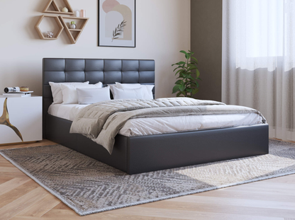 top view of a king bed frame with mattress and pillows in a bedroom from Isaak