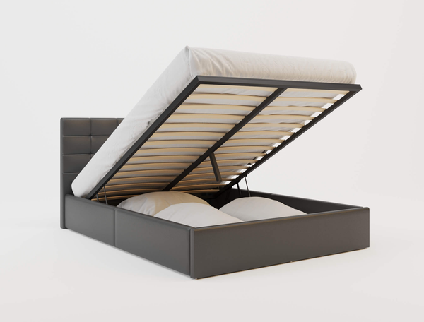 Amalfi Black Gas Lift Faux Leather Queen Bed Frame
