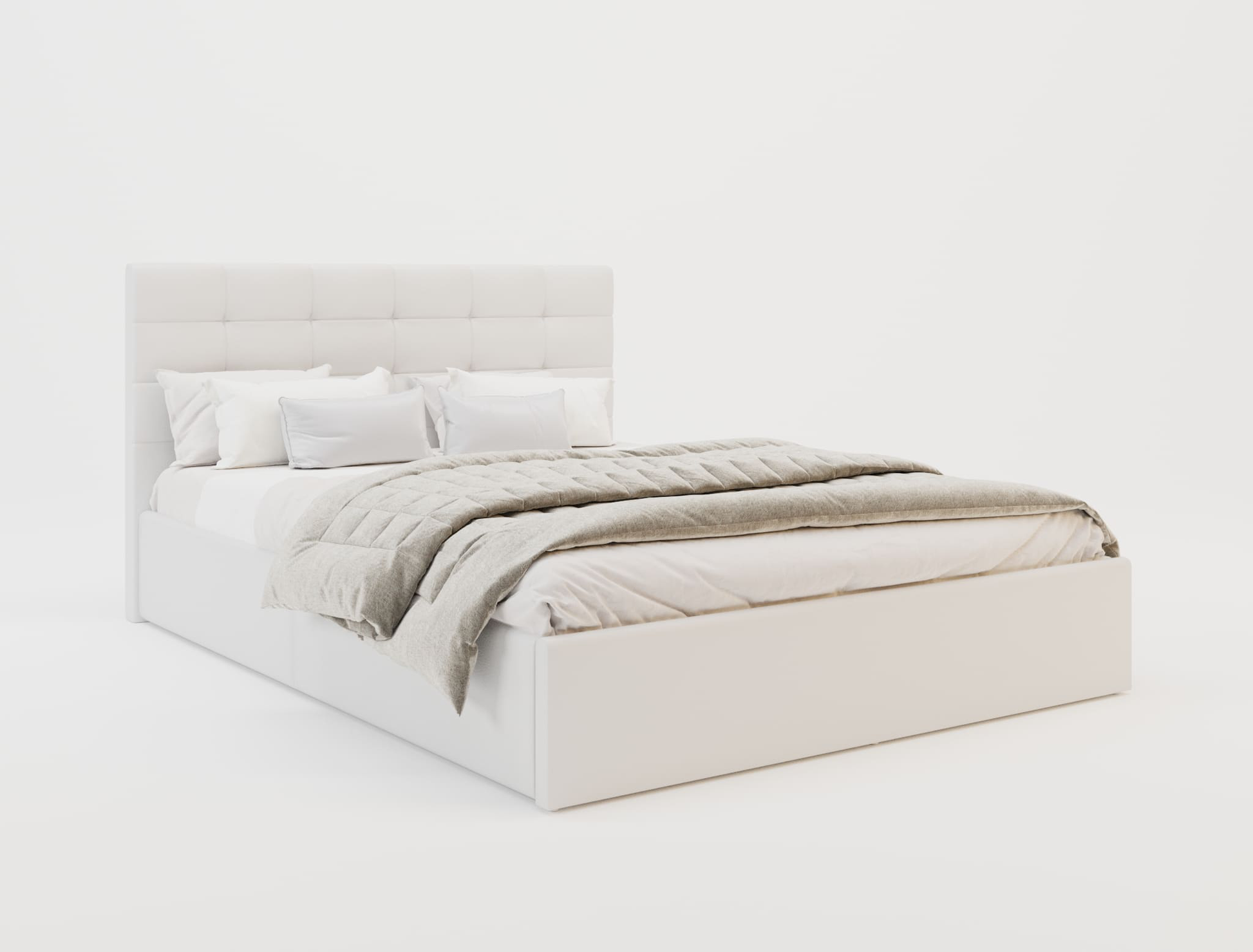 top view of a double bed frame with mattress and pillows in a white background from Isaak