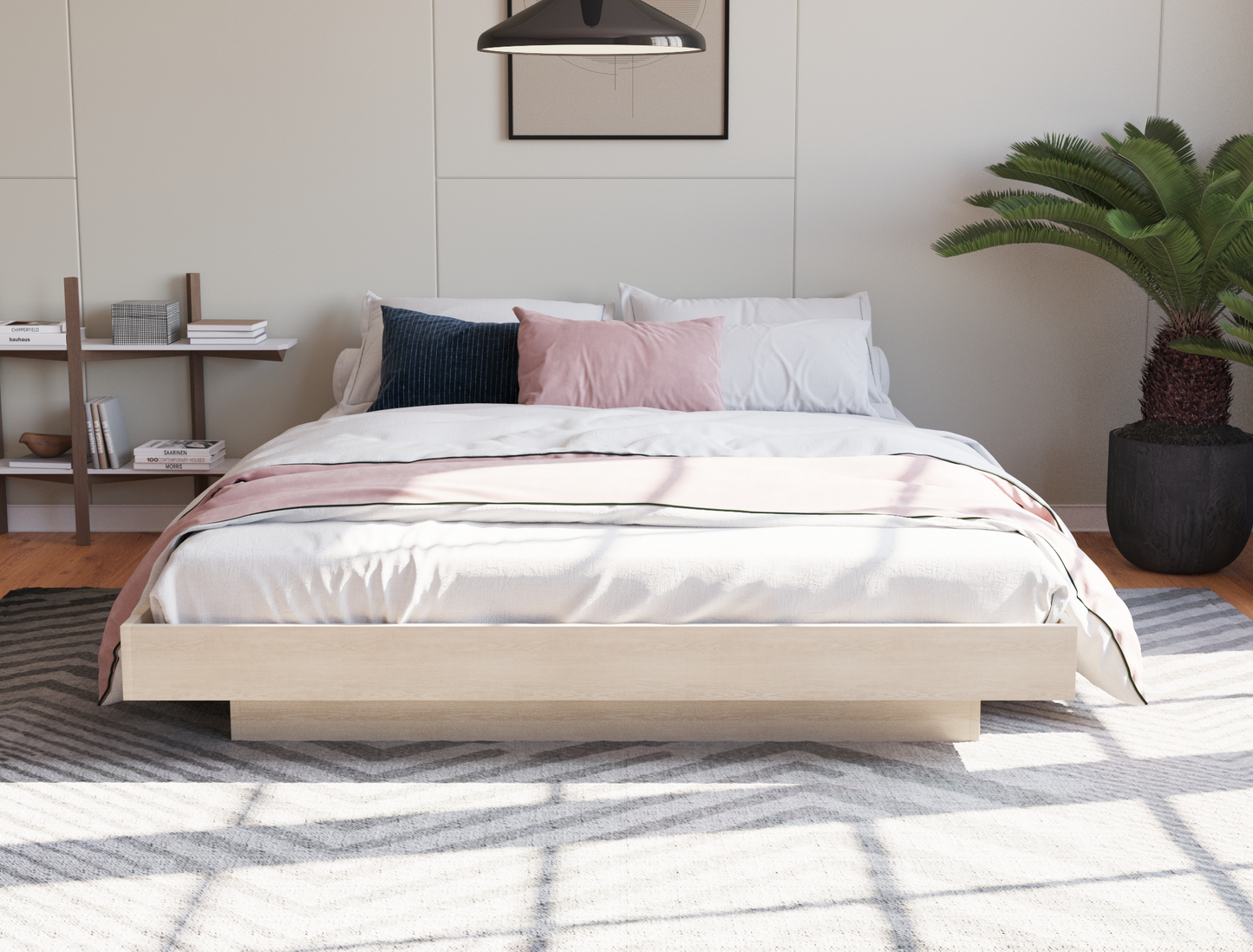 front view of a double bed frame with pillows and mattress in a bedroom from Isaak