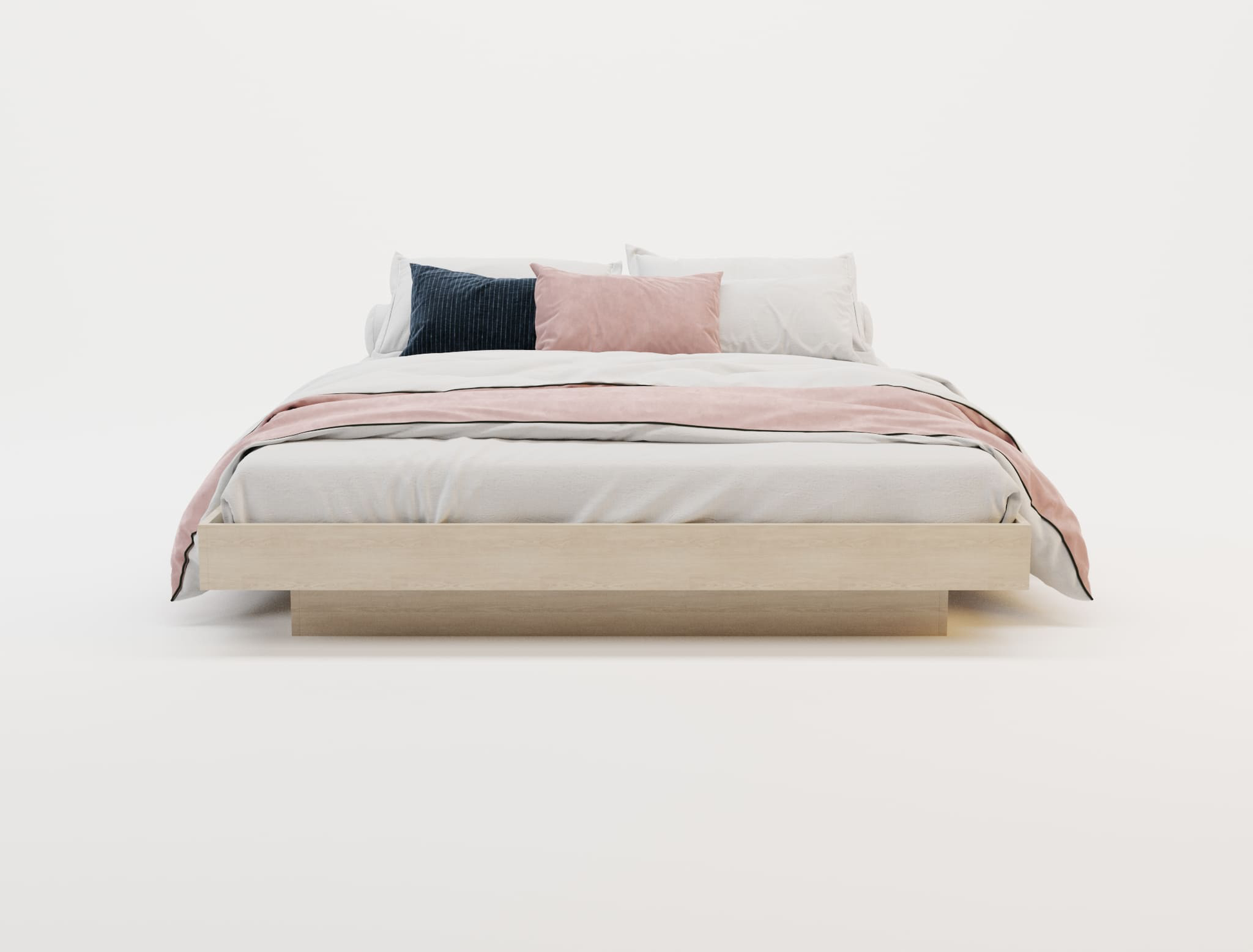 front view of a double bed frame with pillows and mattress in a white background from Isaak