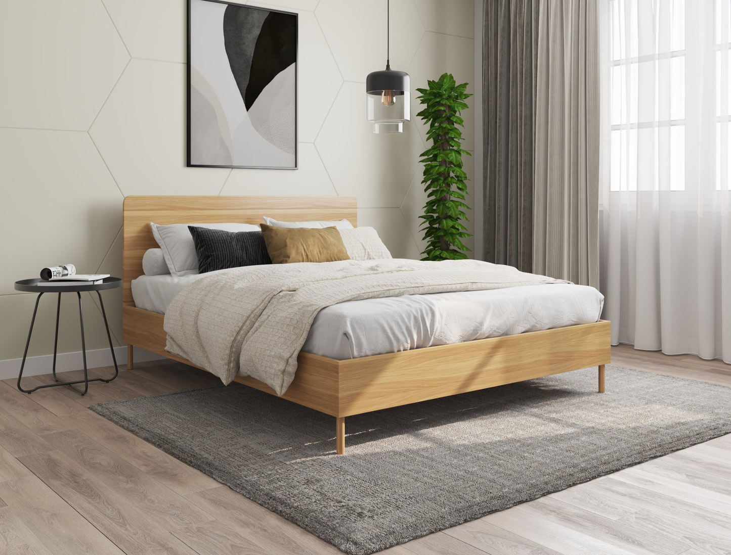 top view of a king single bed frame with mattress and pillows in a bedroom from Isaak