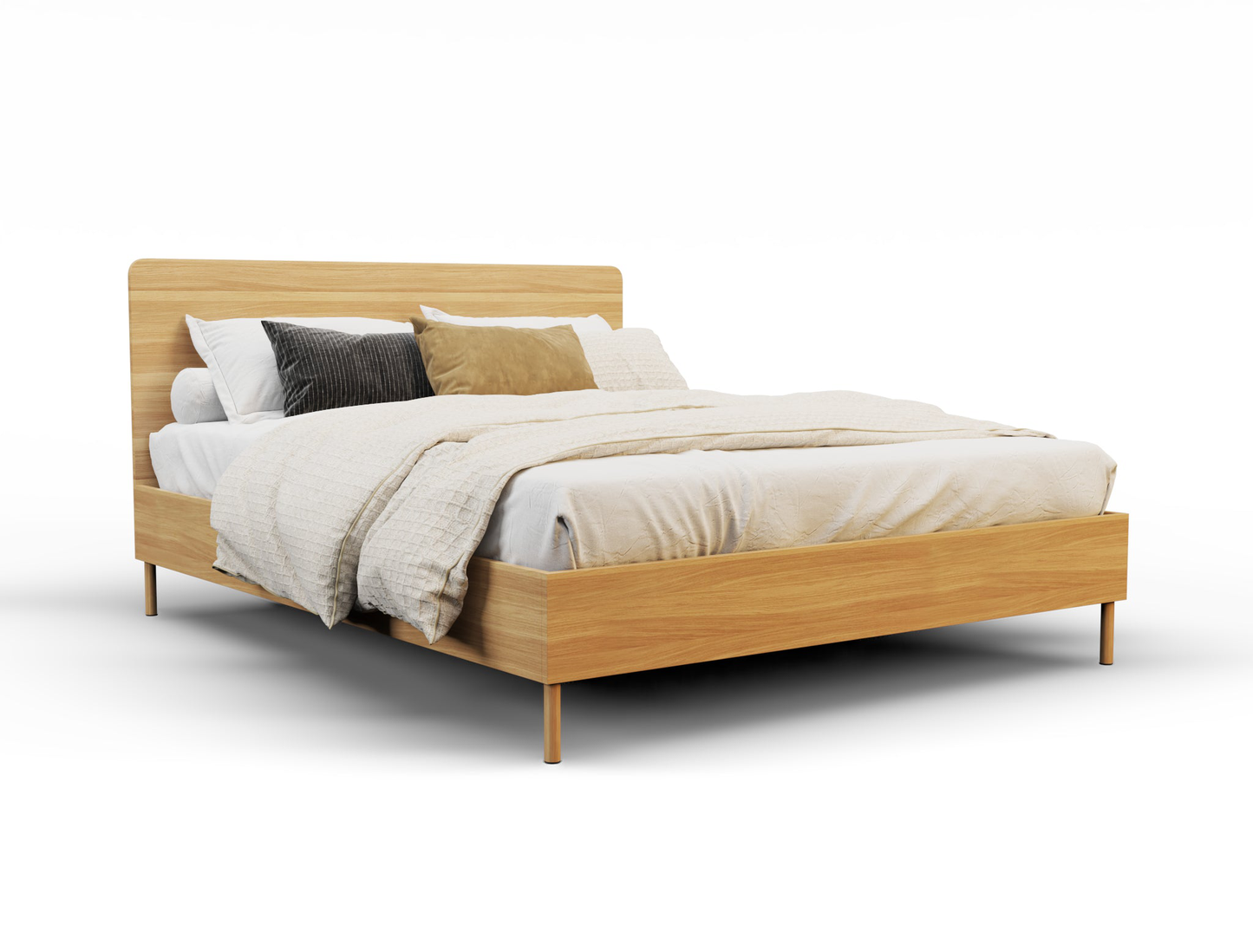 top view of a king single bed frame with mattress and pillows in a white background from Isaak