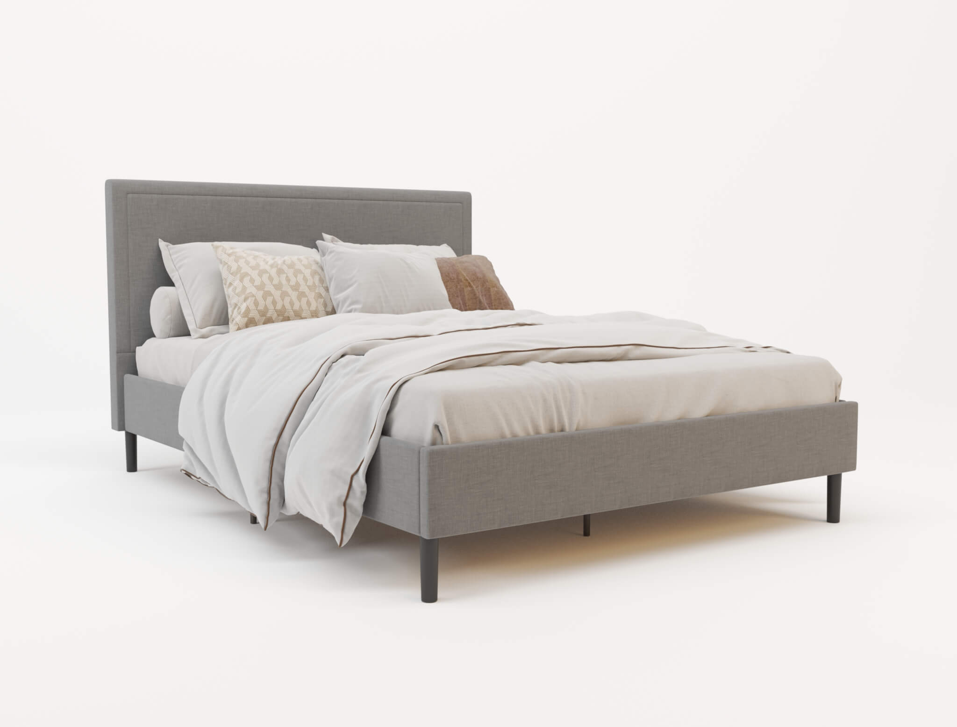 top view of a king single bed frame with mattress and pillows in a white background from Isaak