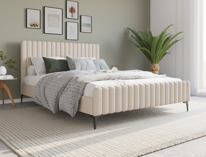 top view of a double bed frame with pillows and mattress in a bedroom from Isaak