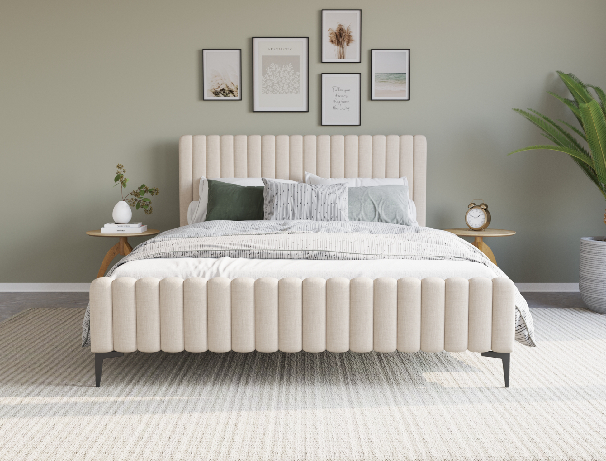 front view of a double bed frame with pillows and mattress in a bedroom from Isaak