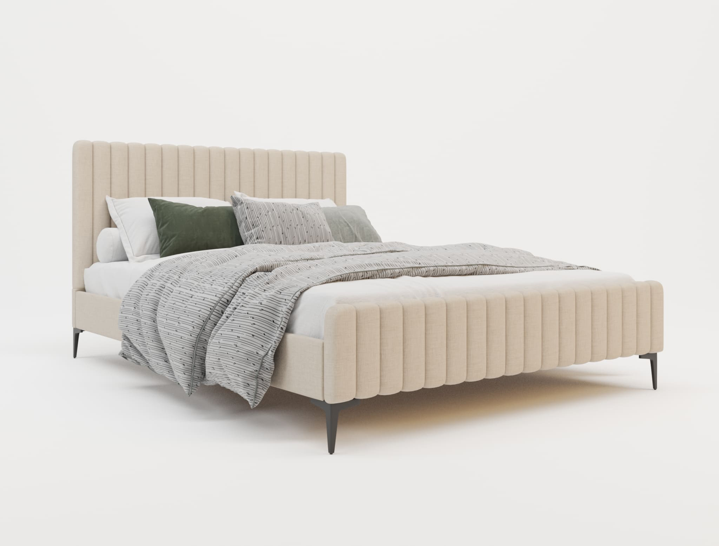 top view of a double bed frame with mattress and pillows in a white background from Isaak