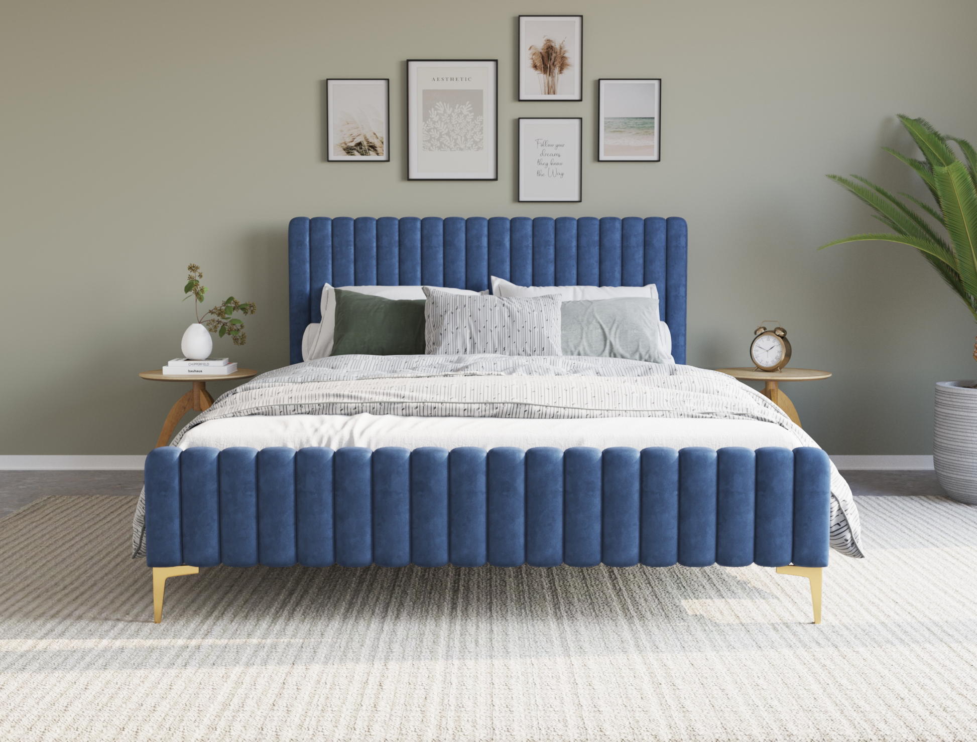 front view of a double bed frame with mattress and pillows in a bedroom from Isaak