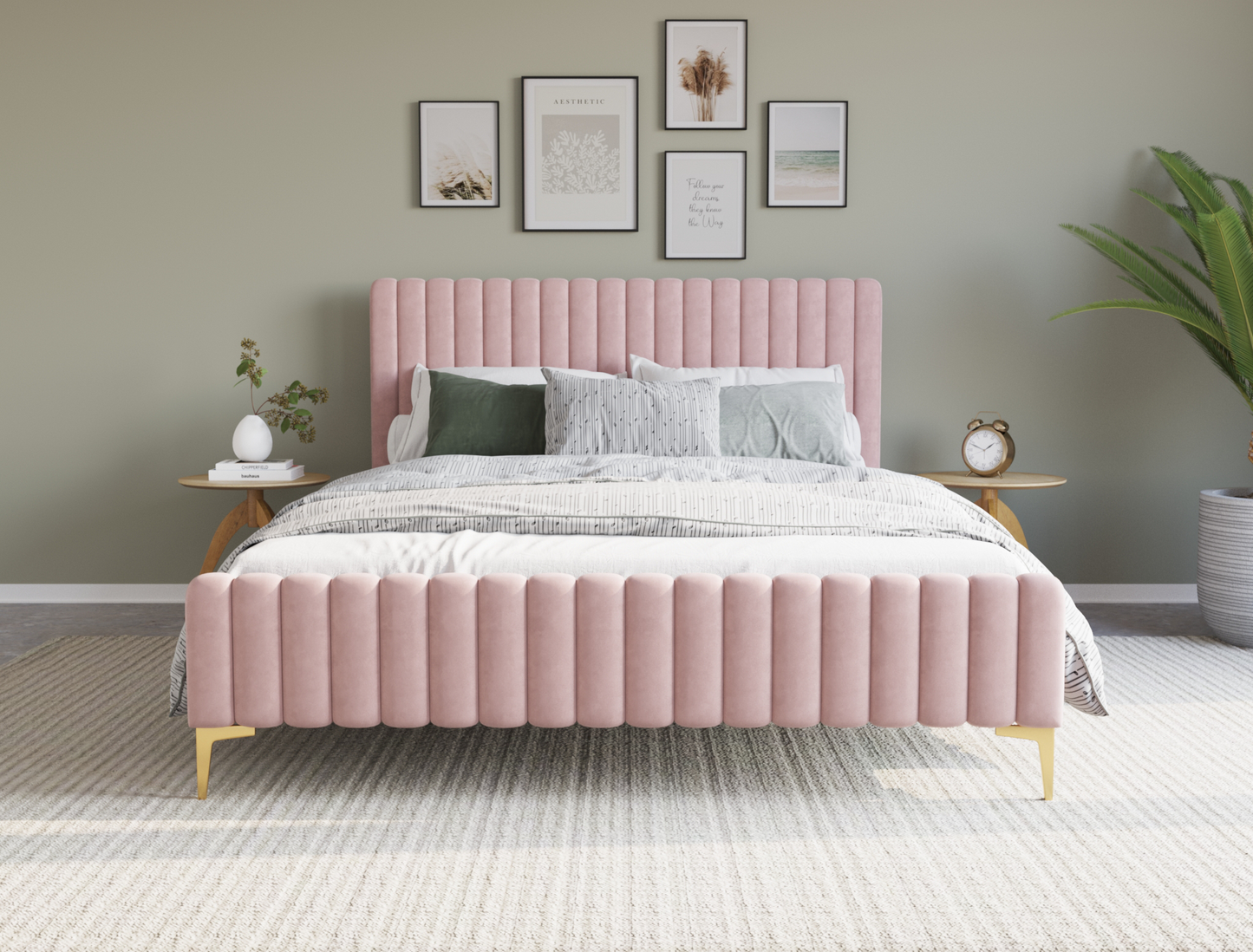 front view of a double bed frame with mattress and pillows in a bedroom from Isaak