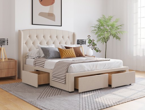 top view of a double bed frame with pillows and mattress in a bedroom from Isaak