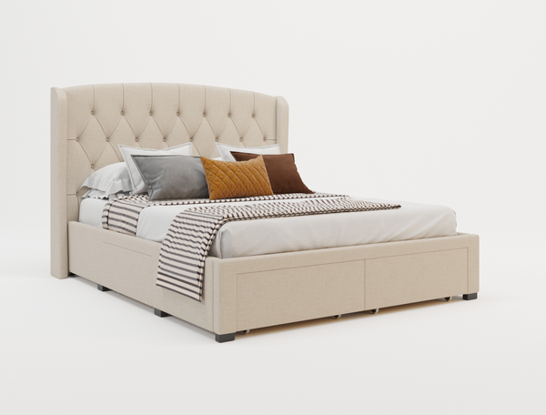 Audrey Beige White Oak Drawer Double Bed Frame