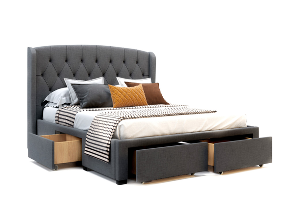 Audrey Grey Fabric Drawer Double Bed Frame