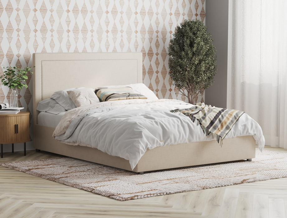 Eloise Button Beige Fabric Gas Lift Bed Frame