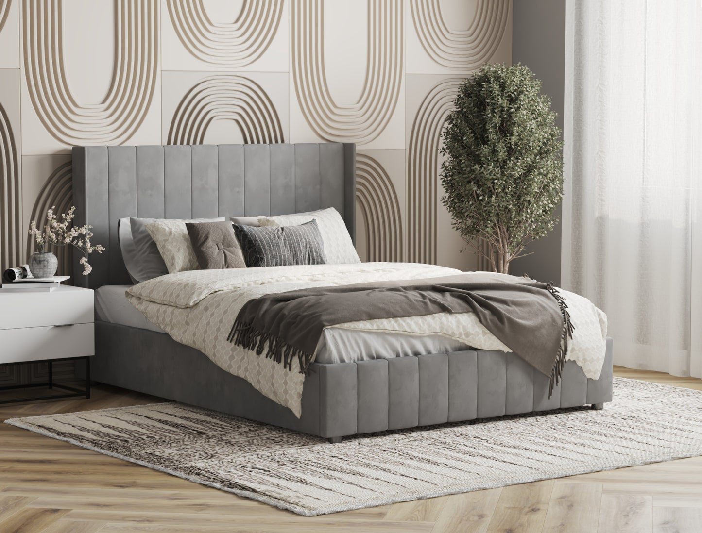 Marlene Grey Velvet Gas Lift Bed Frame