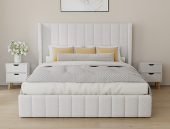 Marlene White Boucle Gas Lift Bed Frame