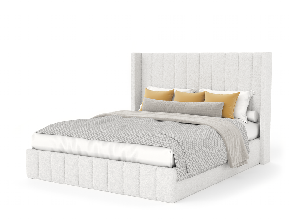 Marlene White Boucle Gas Lift Bed Frame