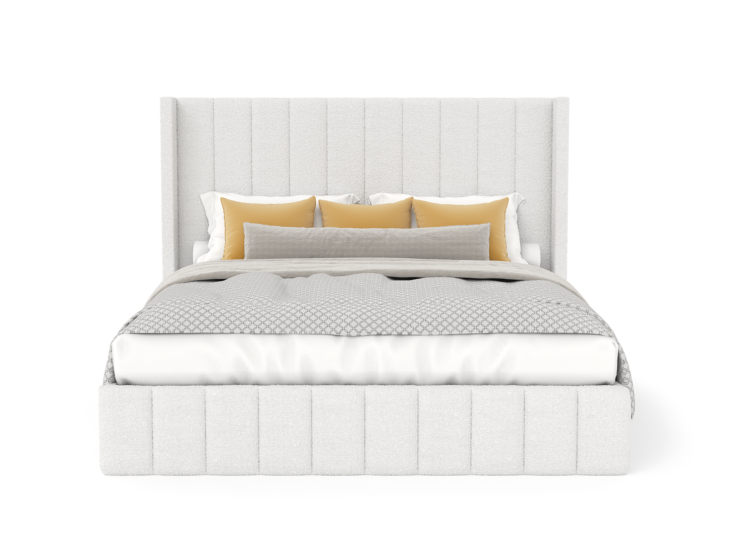 Marlene White Boucle Gas Lift Bed Frame