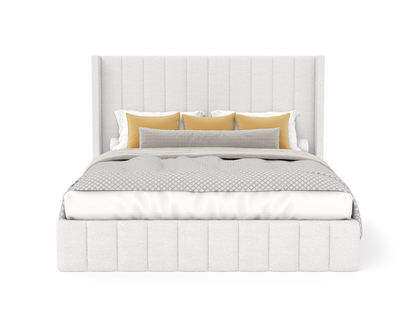 Marlene White Boucle Gas Lift Bed Frame