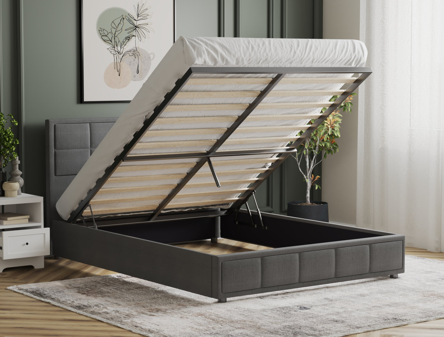 Clair Grey Fabric Gas Lift Bed Frame