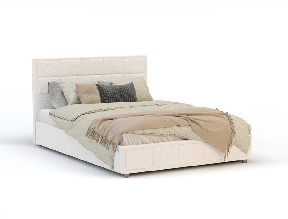 Clair White Boucle Gas Lift Bed Frame