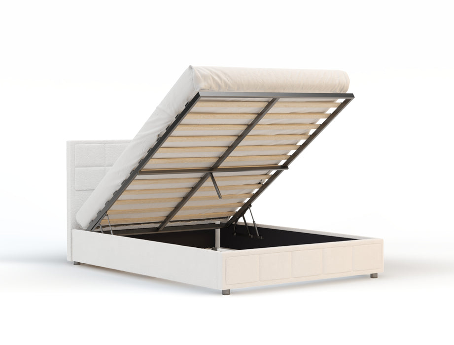 Clair White Boucle Gas Lift Bed Frame