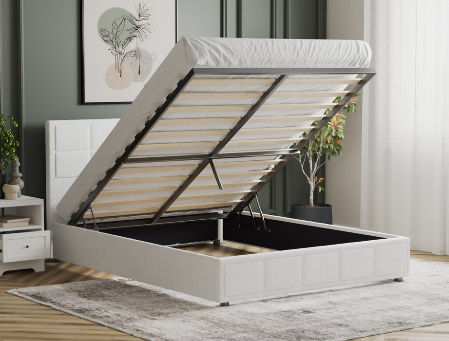 Clair White Boucle Gas Lift Bed Frame