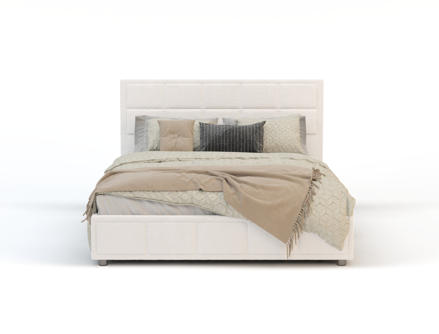 Clair White Boucle Gas Lift Bed Frame