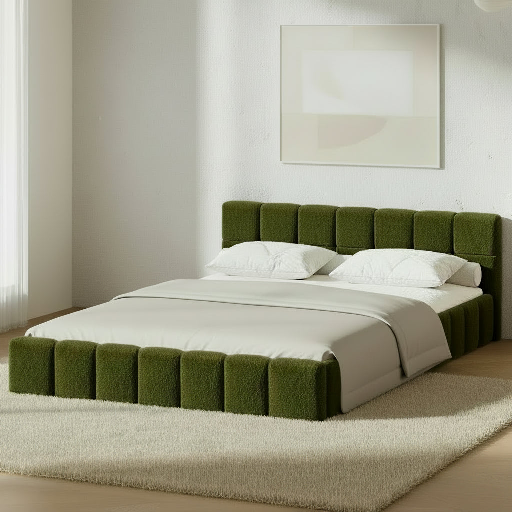Veloura Green Boucle Tufted Bed Frame
