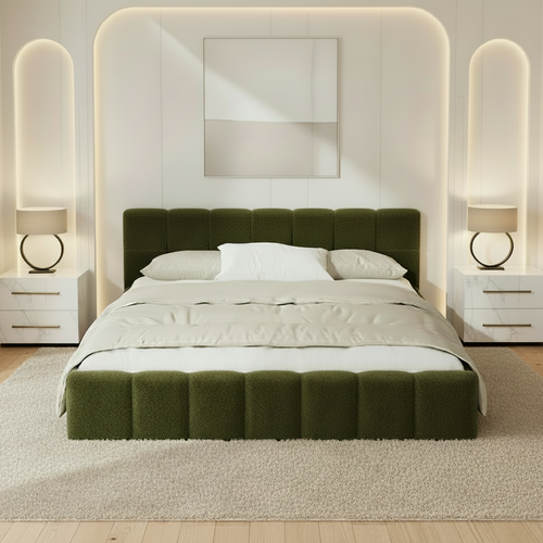Veloura Green Boucle Tufted Bed Frame