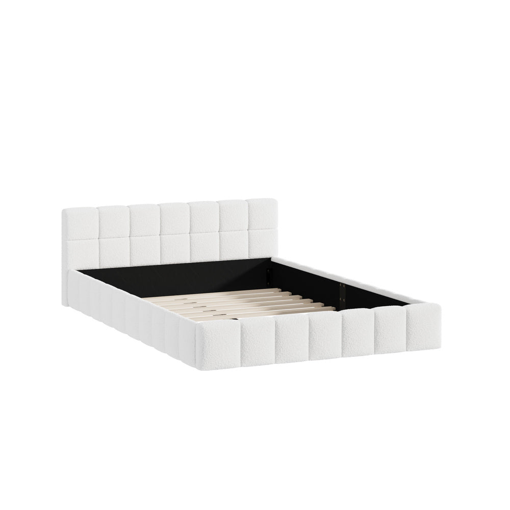 Veloura White Boucle Tufted Bed Frame