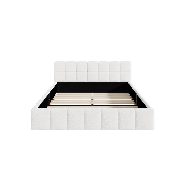 Veloura White Boucle Tufted Bed Frame