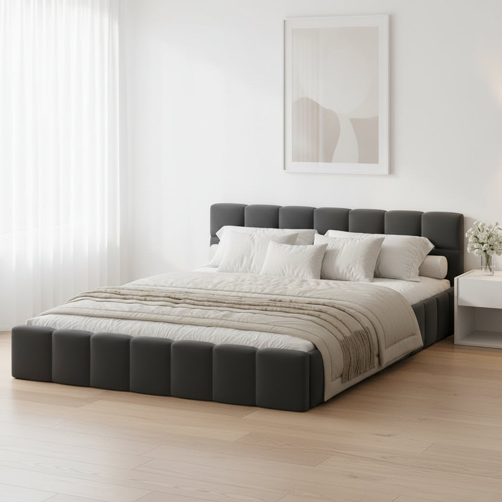 Veloura Grey Velvet Tufted Bed Frame