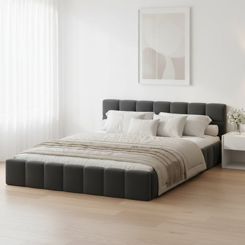 Veloura Grey Velvet Tufted Bed Frame