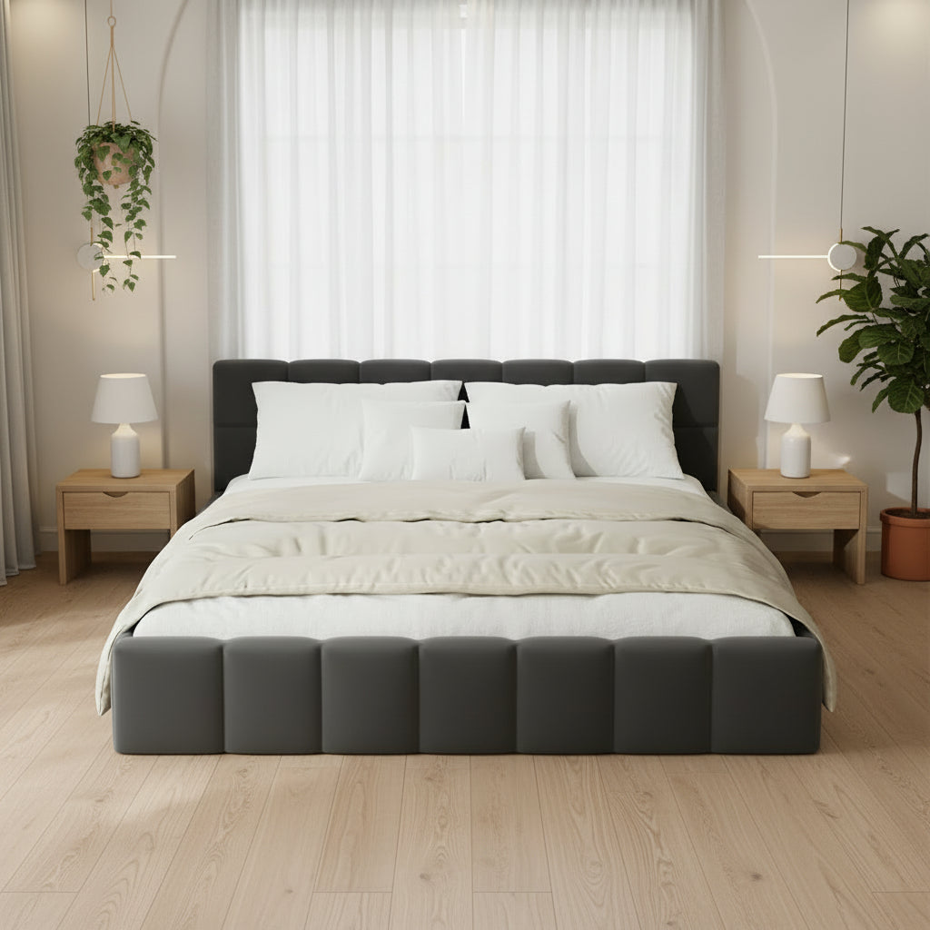Veloura Grey Velvet Tufted Bed Frame