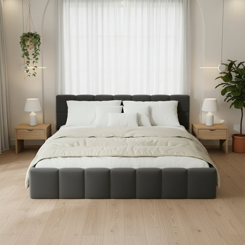 Veloura Grey Velvet Tufted Bed Frame