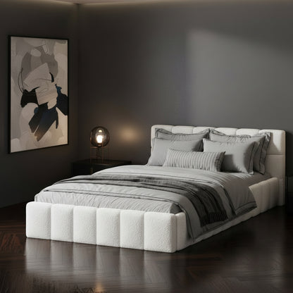 Veloura White Boucle Tufted Bed Frame